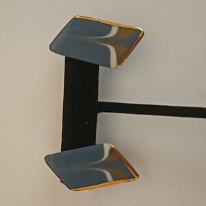 Lovely Ceramic Soft Teal, White & Gold Decorated Pierced Earrings